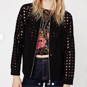 RARE! NWOT Zara Sheer Checkered Bomber Jacket / Cardigan - sz S, Black